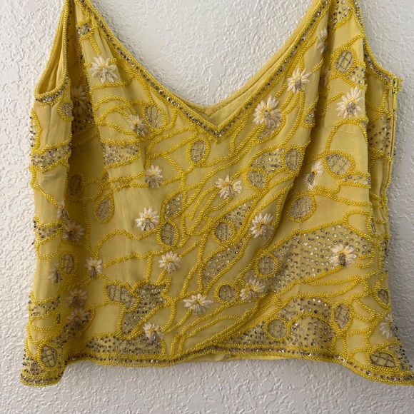 ESCADA Vintage Yellow Silk hand beaded Strappy Couture Top Size 38 - Picture 7 of 15